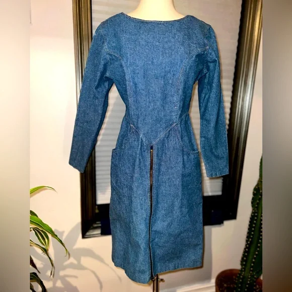 Vintage Denim Dress with Functional Front Zipper and Full Back Zipper Size 5 | Color: Blue | Size: S | Brandastar's Closet